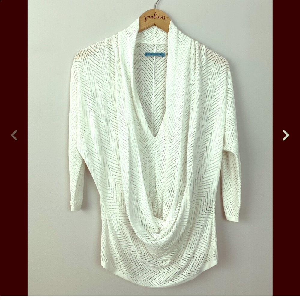 Alice + Olivia Morgan Chevron Sheer Knit Top White